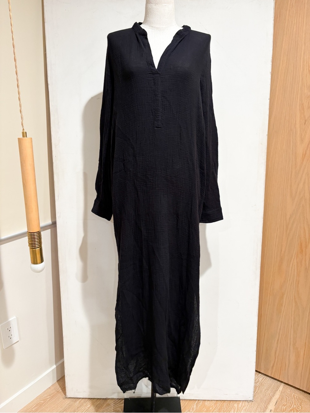 New Velvet by Graham & Spencer Black Long Sleeve Maxi Tunic Dress Sz Small
